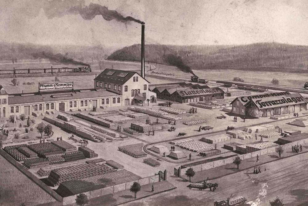 Neuer Standort in Tübingen: Kemmler Geschichte der Zementwarenfabrik in der Reutlinger Straße mit Gleisanschluss – Kemmler Tradition und Familiengeschichte Kemmler, Entstehung Firmen-Familie Kemmler.